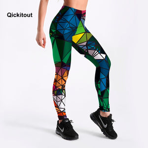 Qickitout Leggings Sample Women's Diamond Color Stitching Leggings Digital Print Pants Trousers Stretch Pants Plus Size DropShip