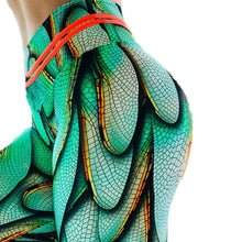 Load image into Gallery viewer, Slim fit 3D green dragonfly leggings for fitness women's legins push up leggings high waist legging motion sports jogging pants